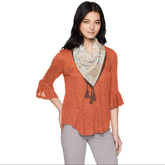 ONE WORLD Tops - ONEWORLD Blouse with Tassel Scarf NWT